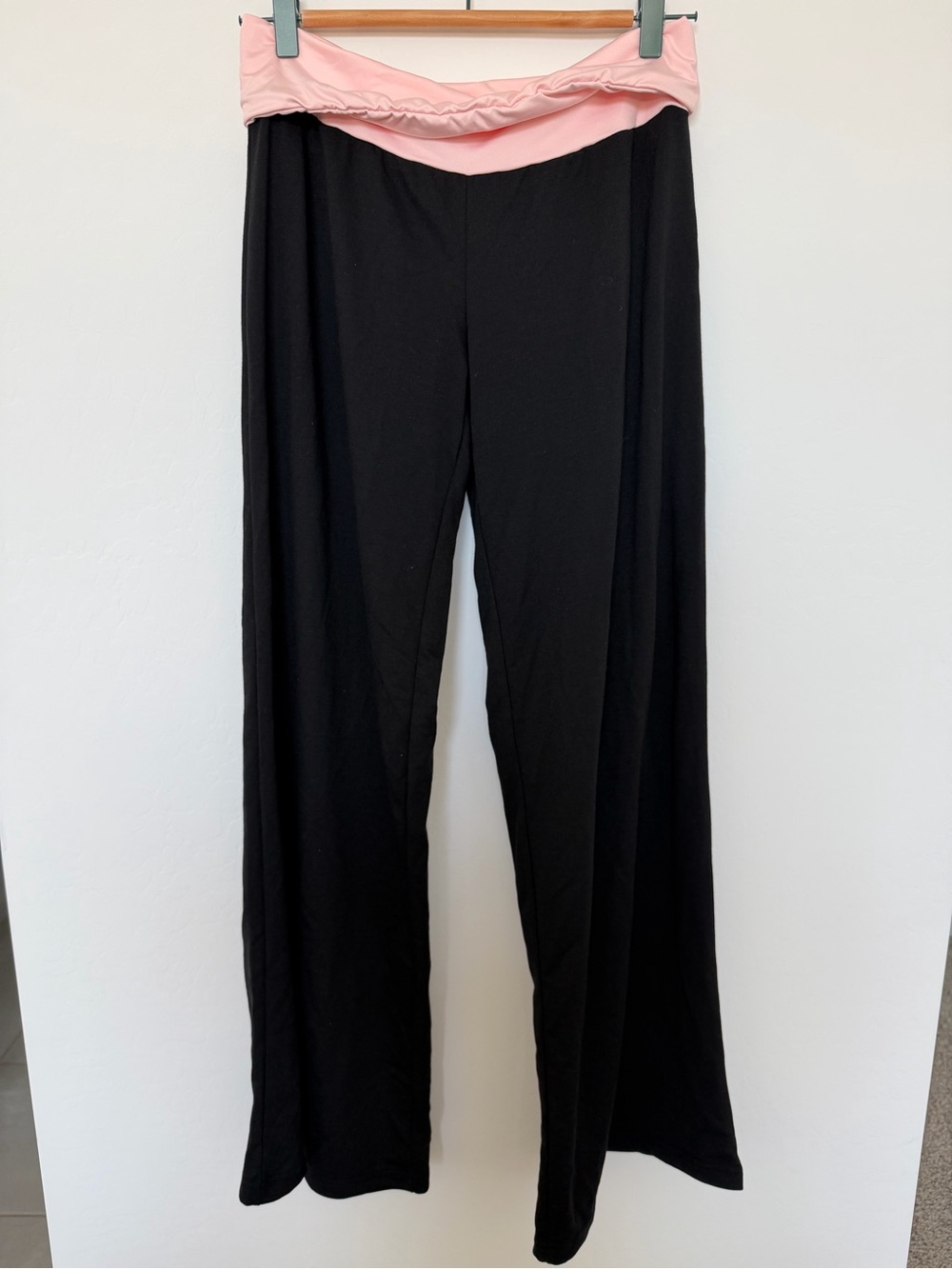 Women’s Fold-Over Waist Black Pants with Pink Trim